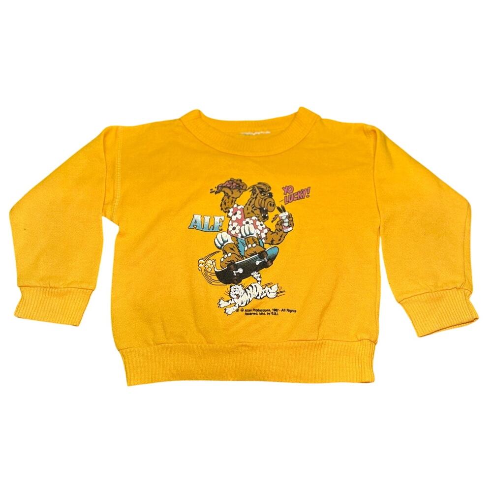 Vintage ALF Sweatshirt 3T Toddler Yellow Surfing Yo Lucky TV 1987 Pop Culture